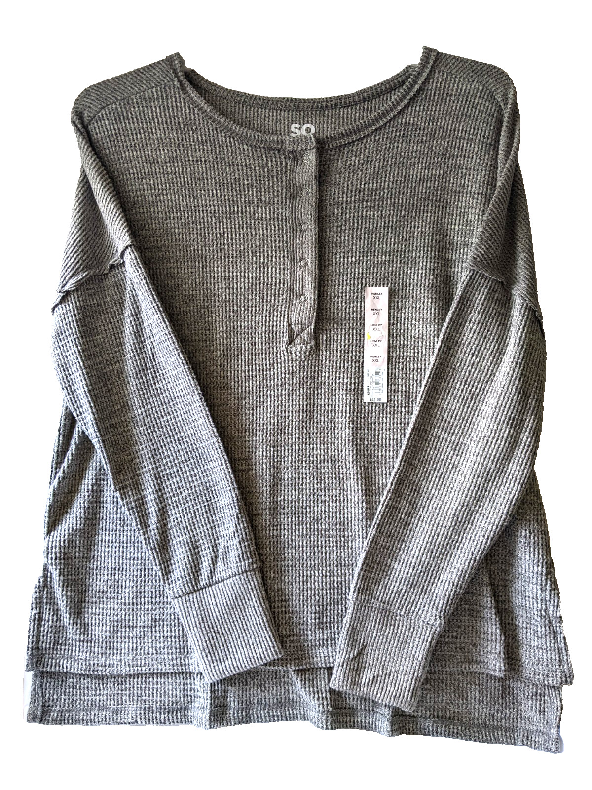 Henley Shirt Size 2XL Brown or Gray Lightweight Soft Knit SO Long Sleeve NEW