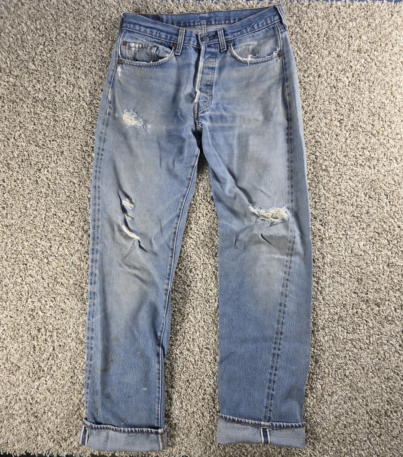 Vintage 80s Levi’s 501 Button Fly Selvedge Redline Blue Jeans 34X38 Fits 31×35