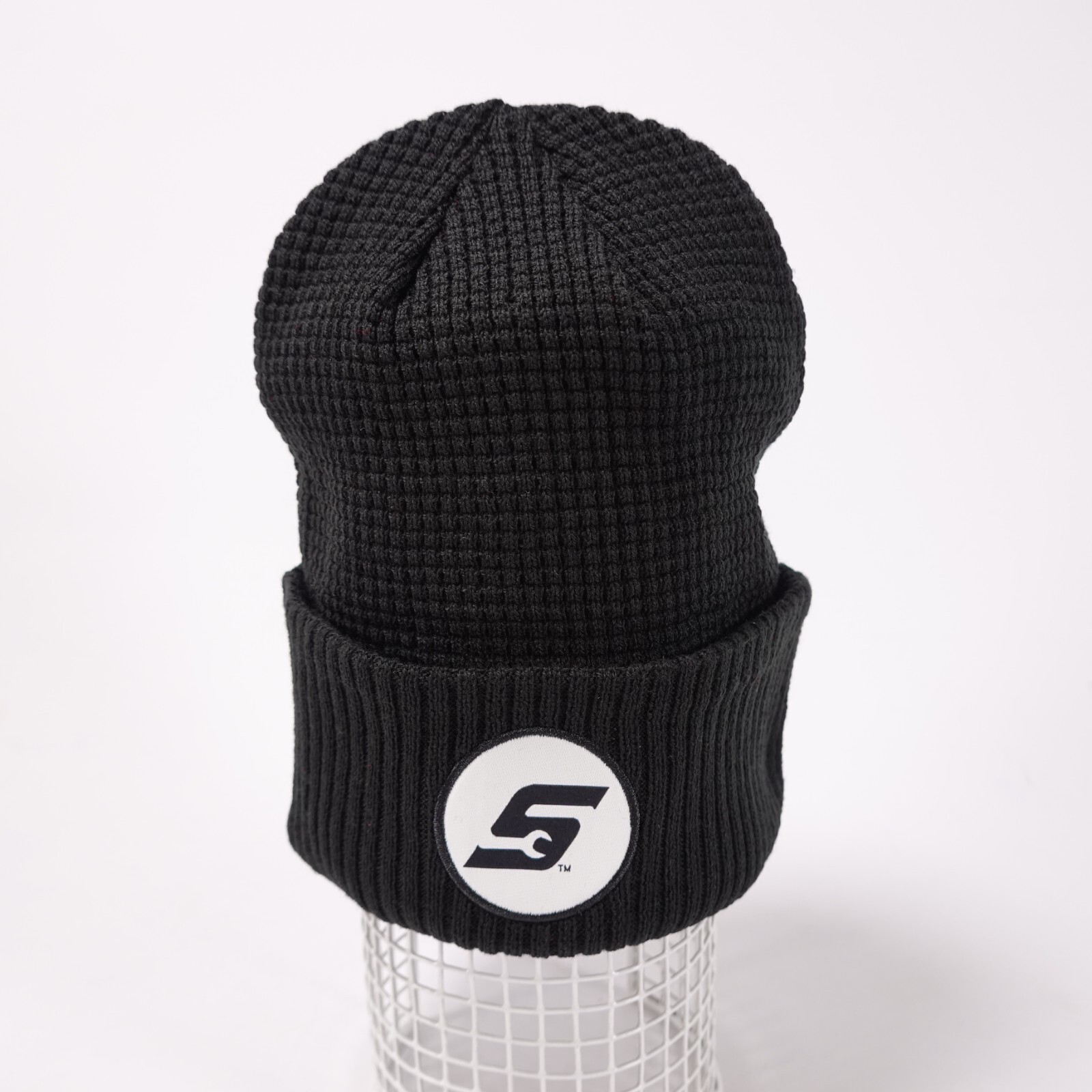 Snap On Stocking Hat Black with Logo Patch New