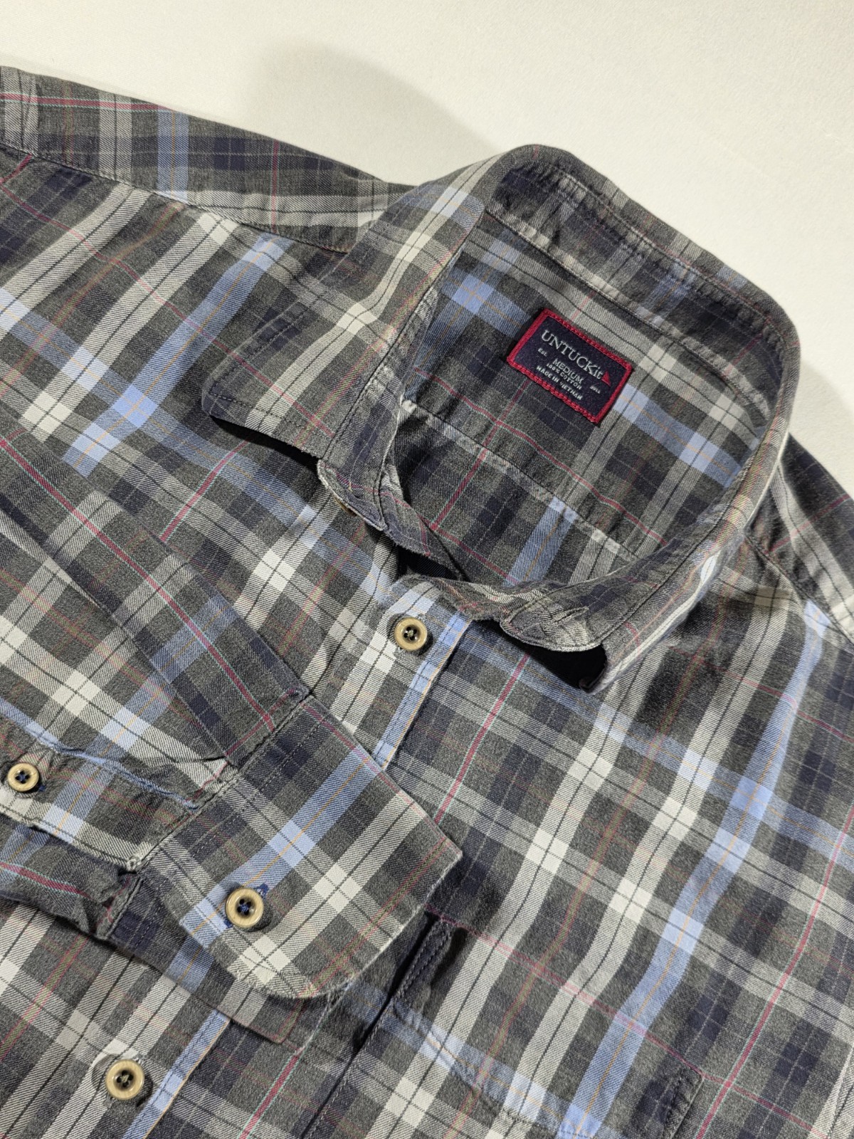 UNTUCKit Button Down Shirt Mens Medium Gray/Blue Carano 100% Cotton Long Sleeve