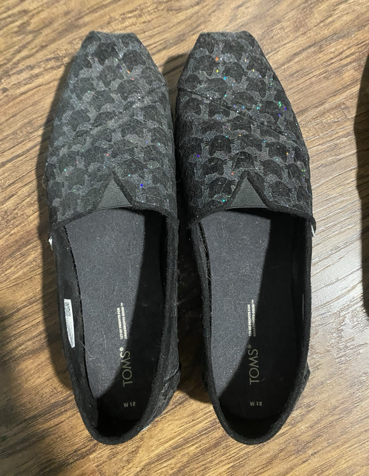 TOMS Women’s Black Animal Print Glitter Slip-On Flats Almond Toe US 12