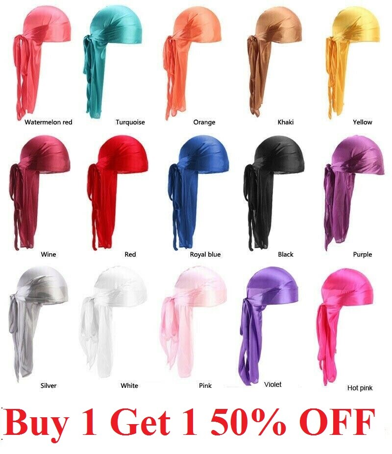 Premium Silky Satin Durag Men’s Cap Hat Doo Rag Biker Smooth Head Wrap US SELLER