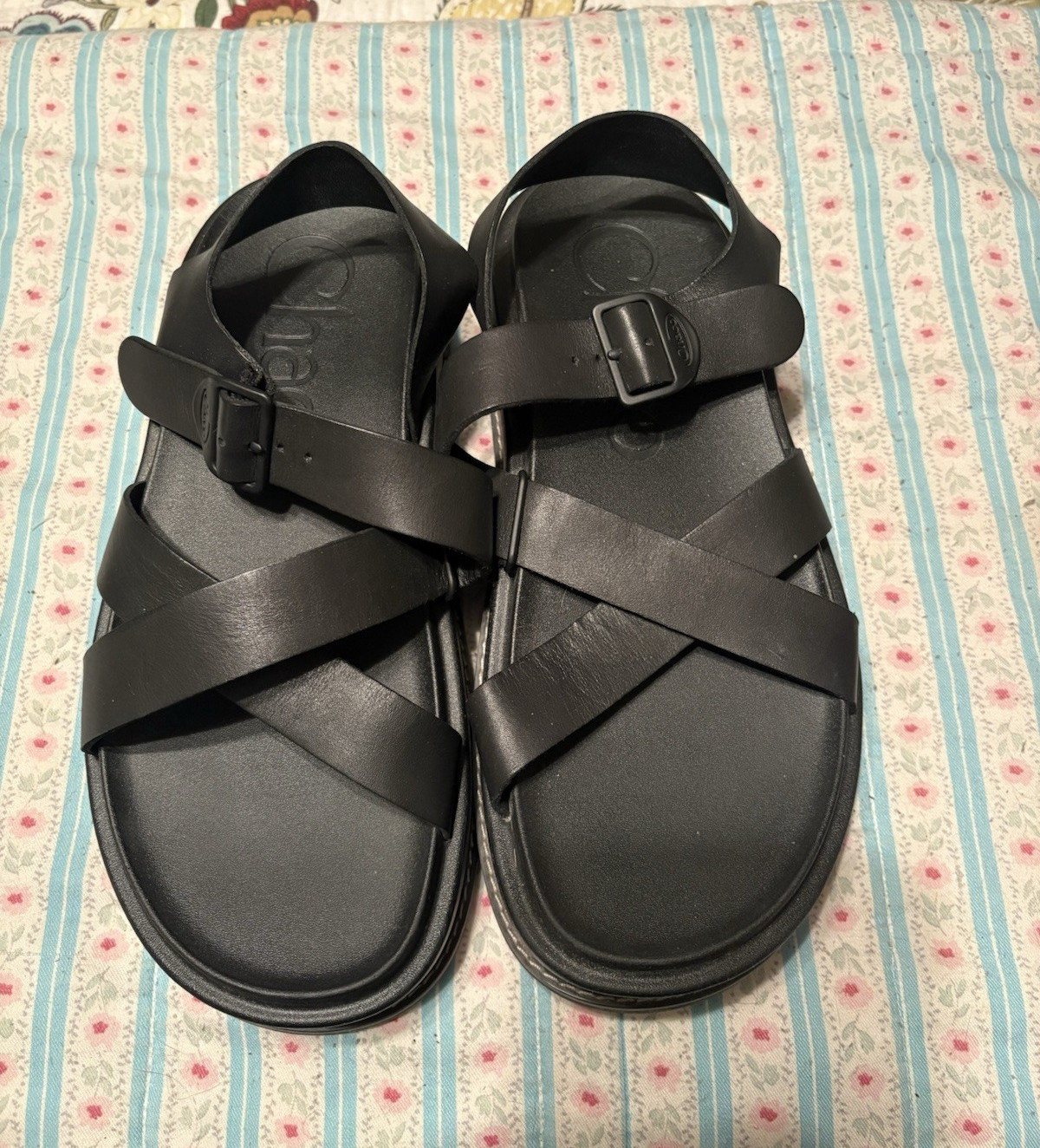 Chaco Women’s Black Leather Buckle Sandals Adjustable Straps US 8 M