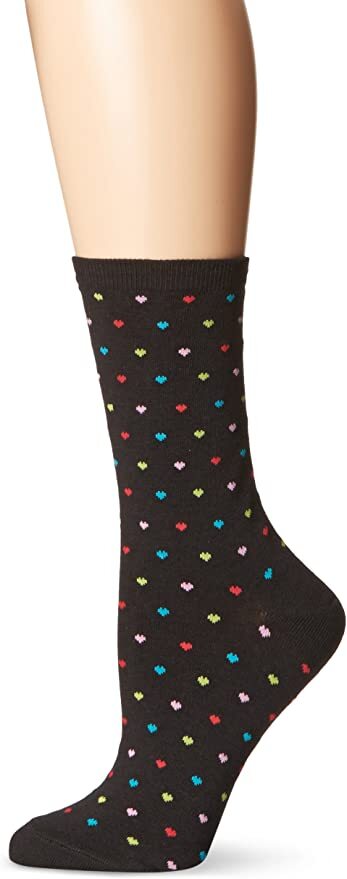 Hotsox Womens Pindot Heart Repeat Socks, Black, 1 Pair, Womens Shoe 4-10
