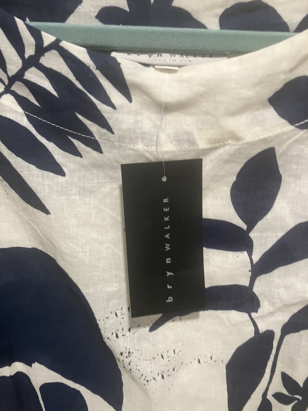 NWT Bryn Walker Women’s Linen/Cotton Tunic Blouse In Navy And Off White, Size XL