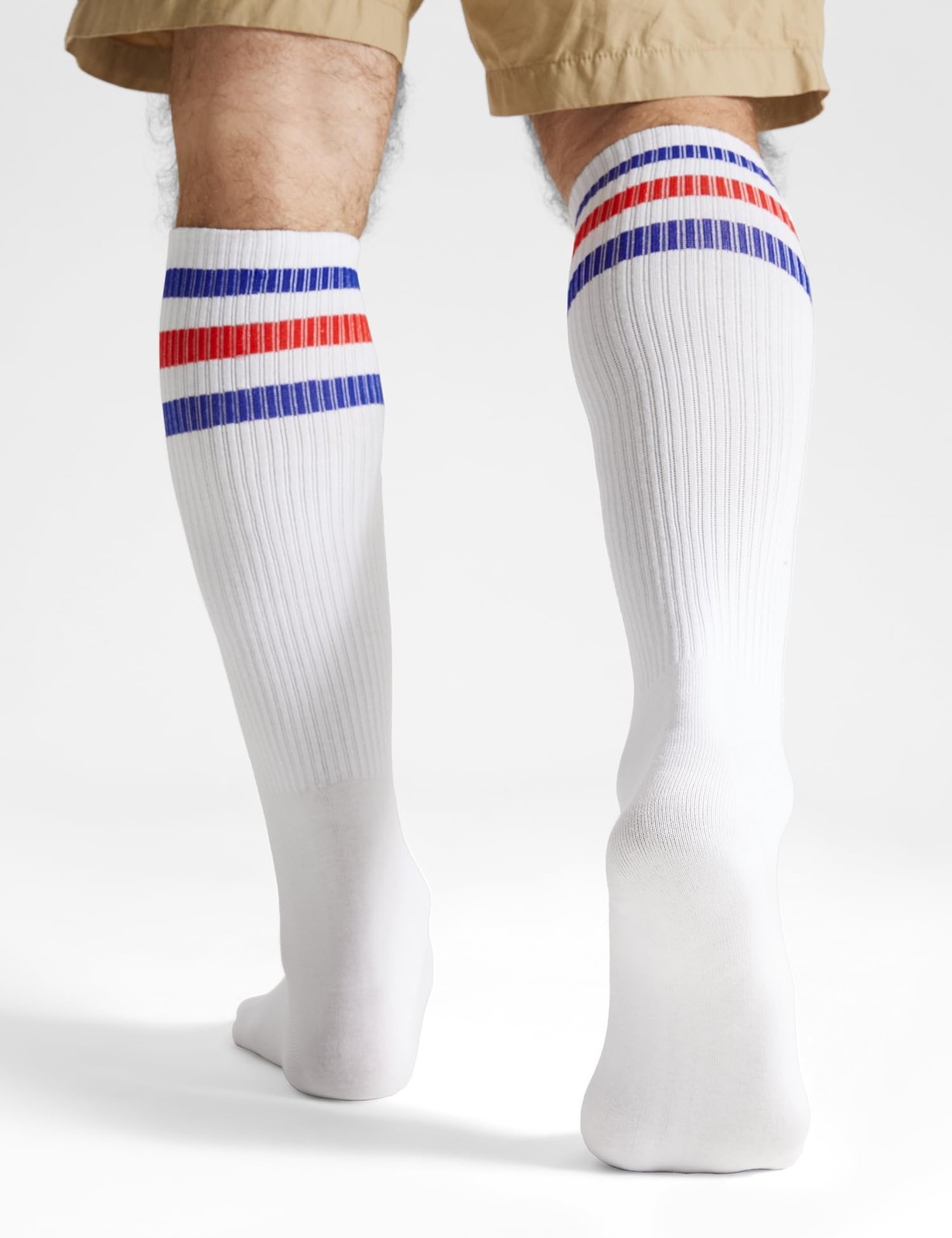Joulli Men’s White Knee High Retro Striped Tube Over the Calf Socks 1 Pair