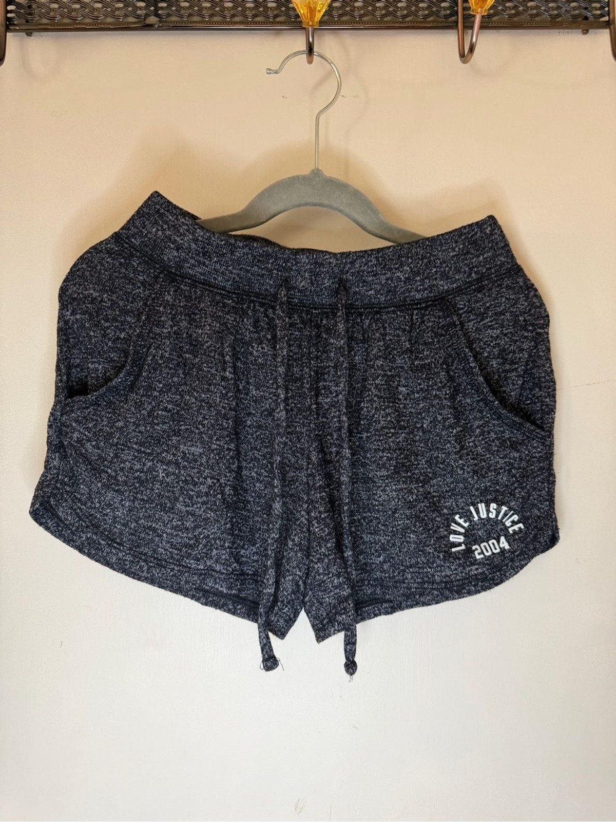 Justice Charcoal Heathered Drawstring Athletic Shorts