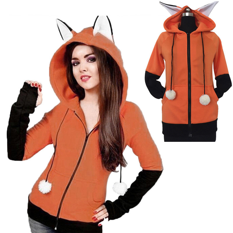 Cute Ears Style Hooded Sweatshirt Long Coat Autumn Hoodie Sweat Shirt Jacket New