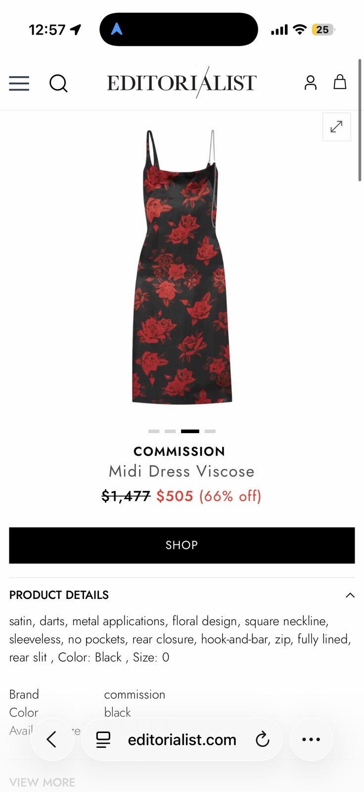 Commission Black Midi Cocktail Dress w/ Red Roses and Chain Strap Detail Size 2