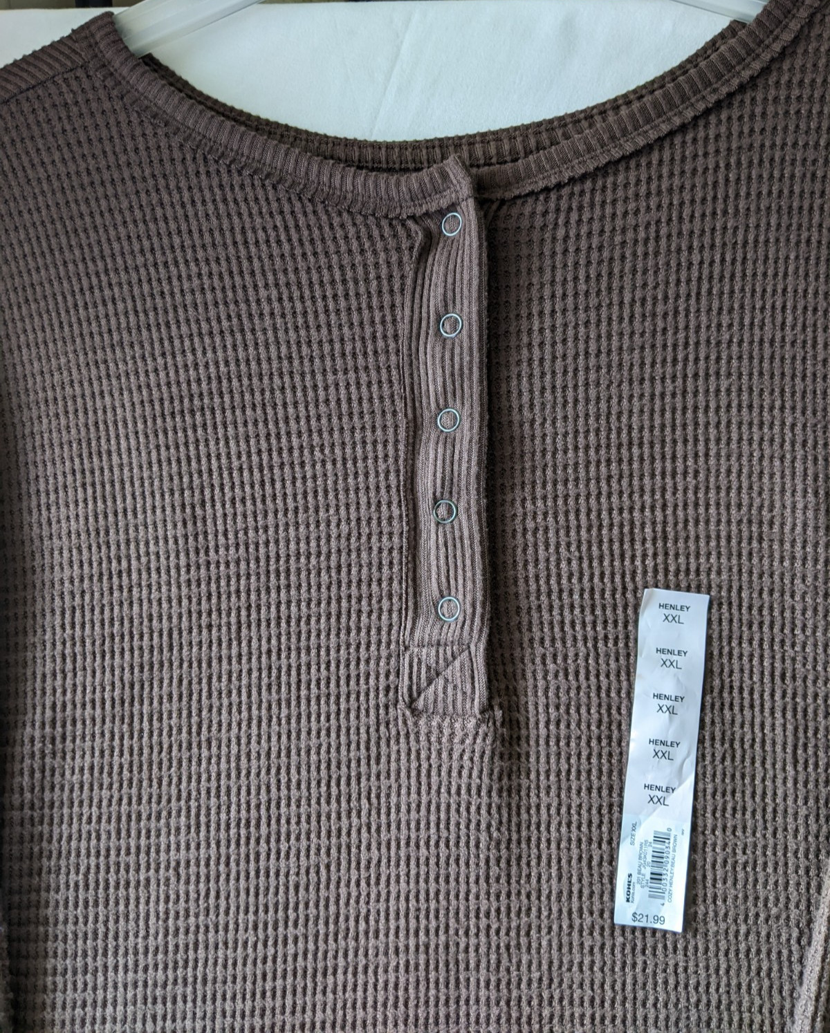 Henley Shirt Size 2XL Brown or Gray Lightweight Soft Knit SO Long Sleeve NEW