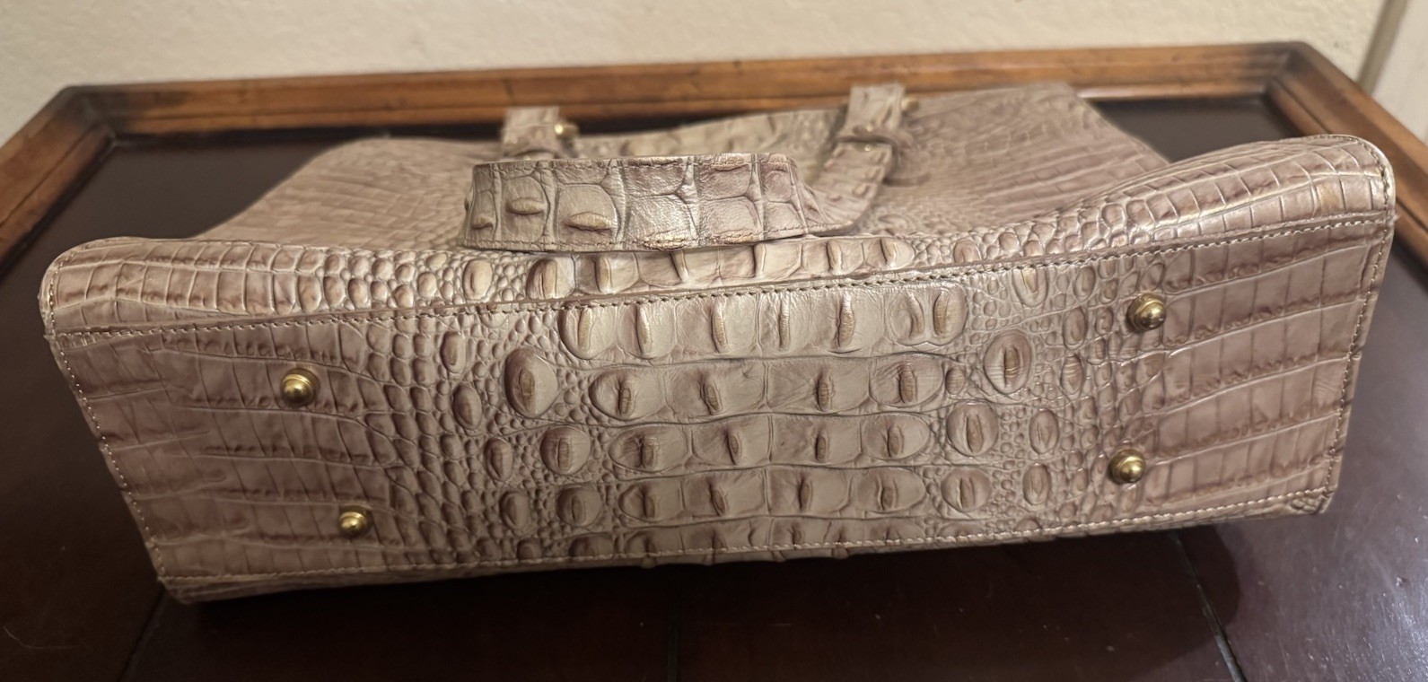 BRAHMIN Anywhere Melbourne Croc Embossed Leather Tote Shoulder Beige Handbag