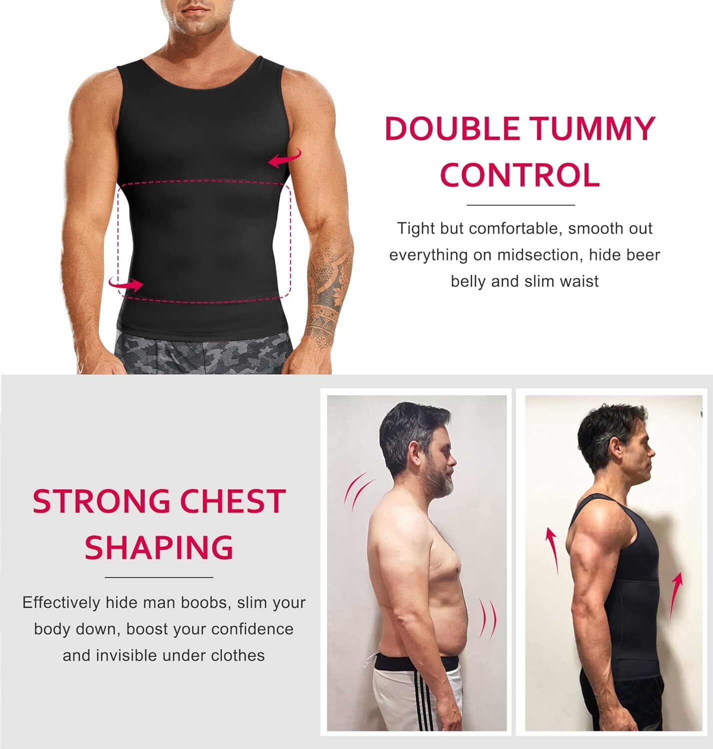 Shaperluv for Men Shaperluv Tank Compression Shirt Gynecomastia Belly Shapewear