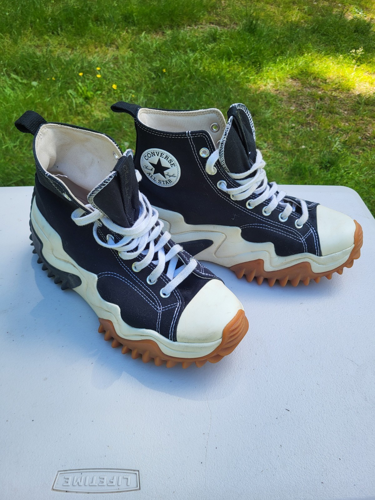Converse Run Star Motion High Top Sneakers Black/White Gum Honey Canvas 171545C