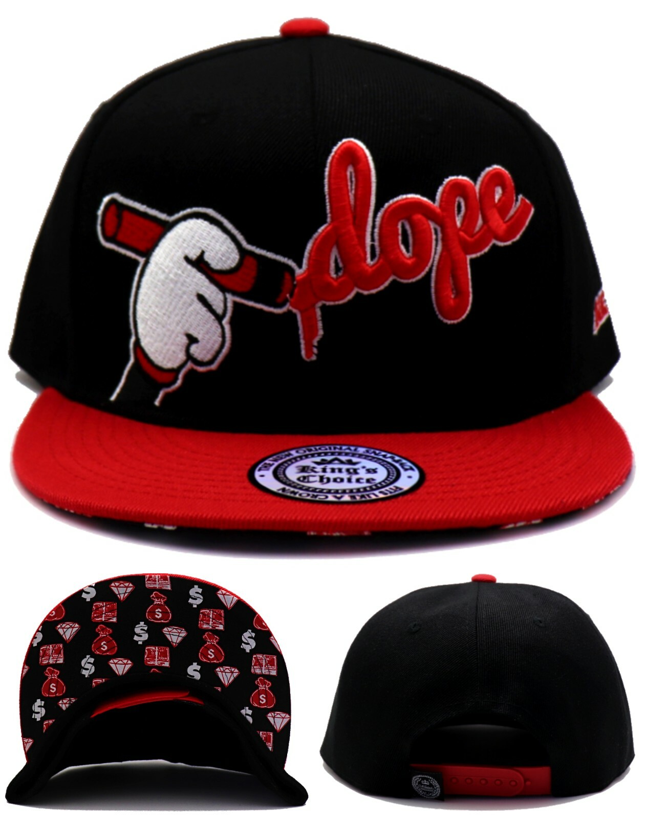 King’s New Leader Dope Drawing Diamond Money Black Red Era Snapback Hat Cap