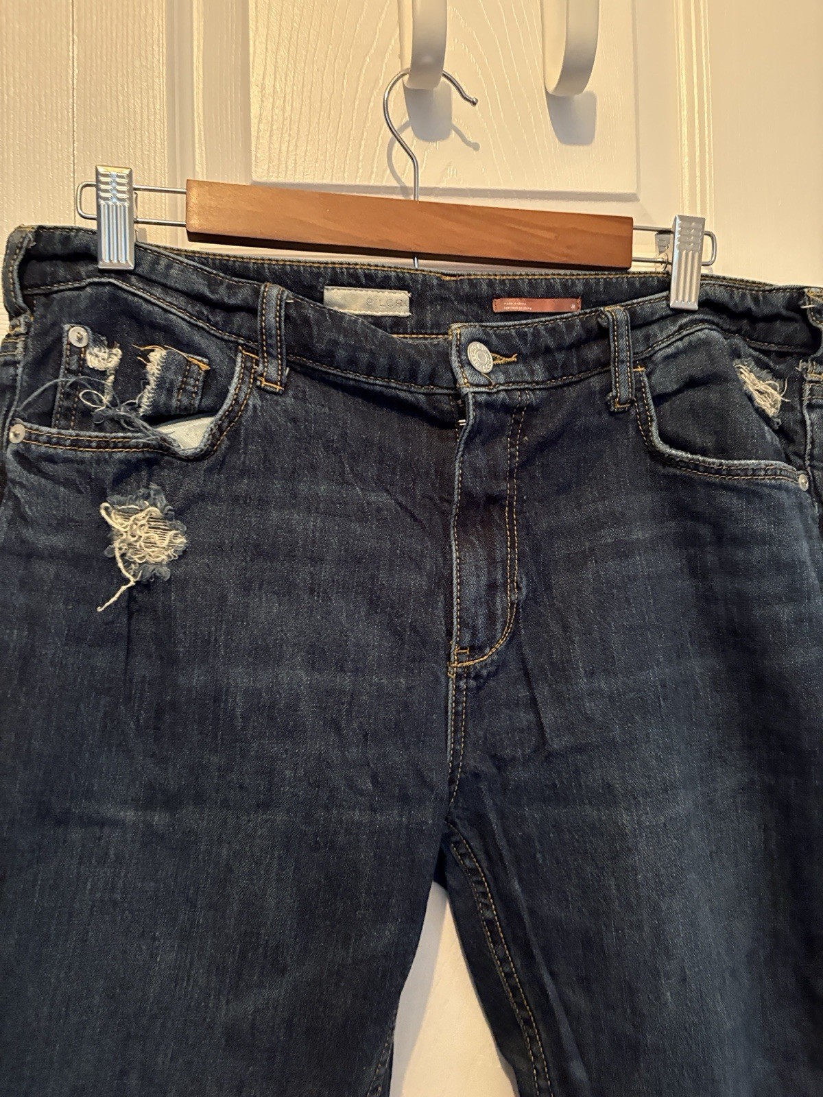 Pilcro Women’s Dark Wash Distressed Boyfriend Jeans Cotton 5-Pocket Denim
