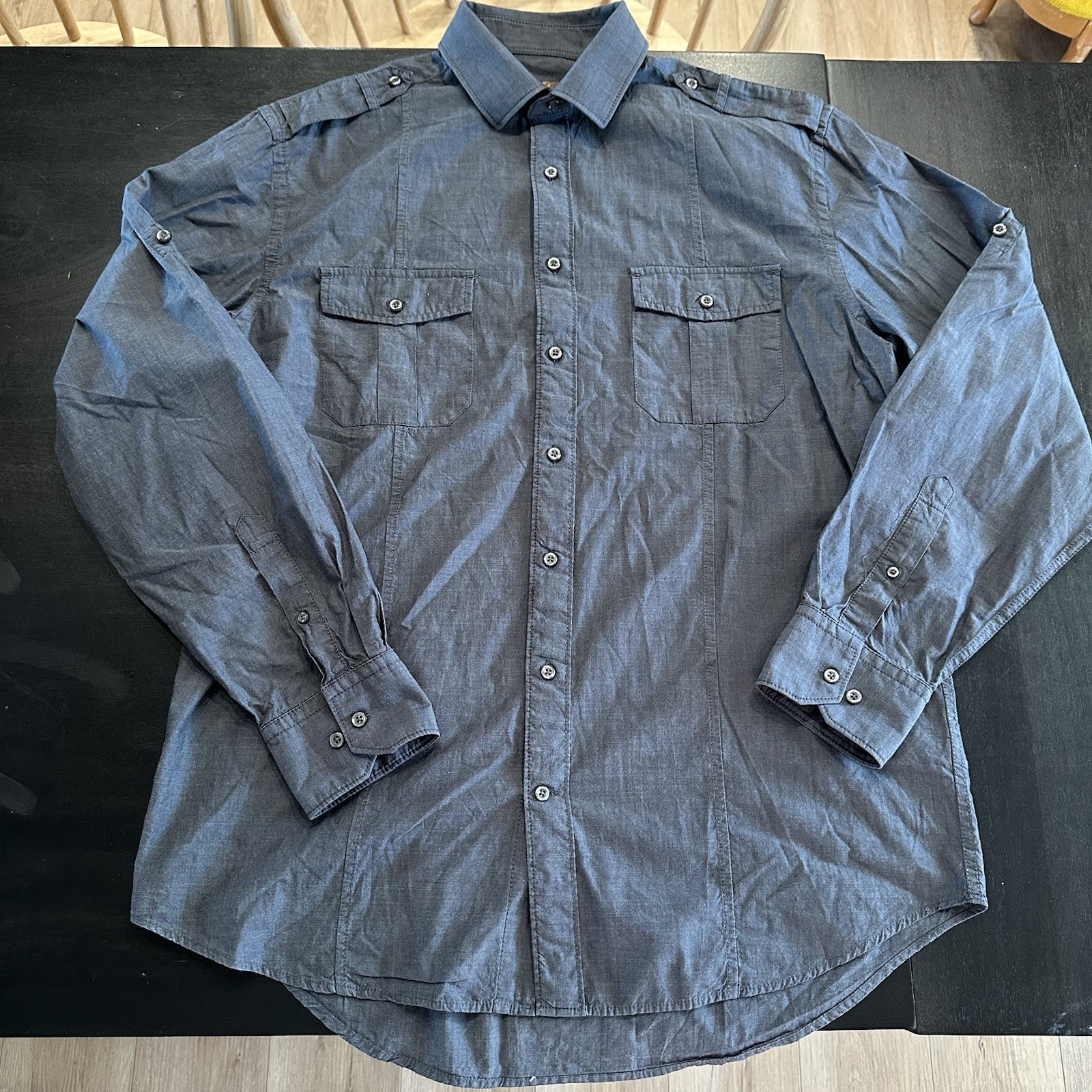Men’s Blue Pronto Uomo Long Sleeve Blue Chambray Dress Shirt XLT Tall Cotton
