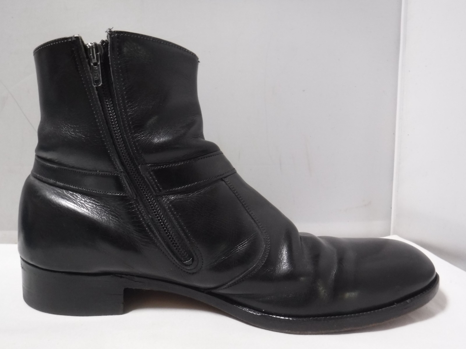VTG Breather Wright Beatle Boots Men 12 D Black Arch Preserver Leather Zip 469