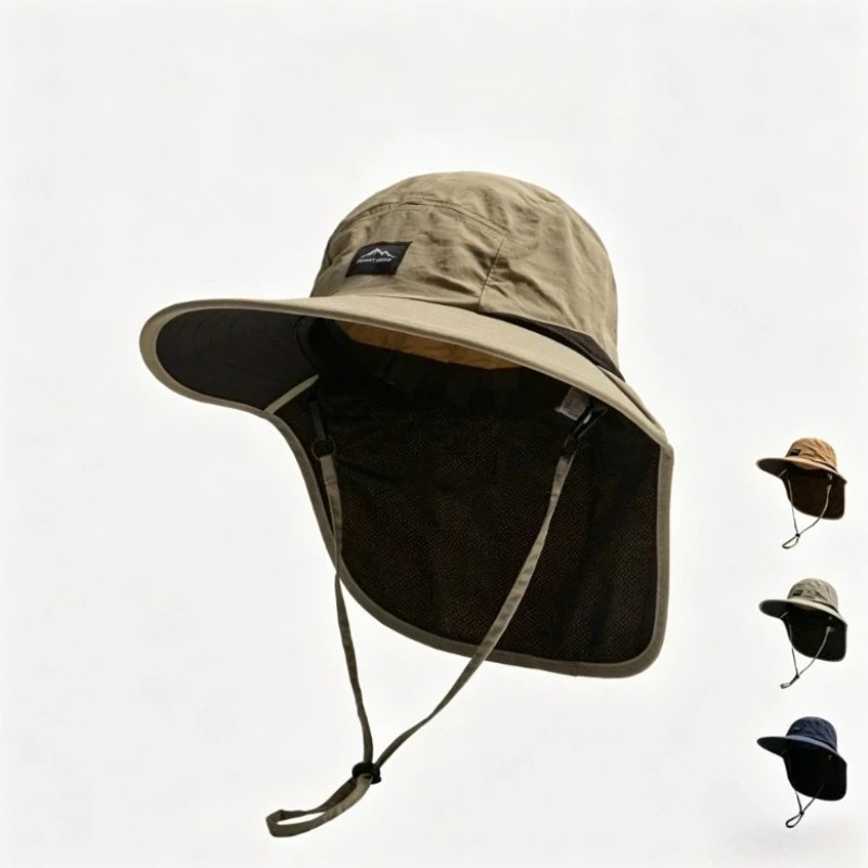 Wide Brim Sun Hat UPF50+ Bucket Cap Neck Flap Quick Dry Fishing Hiking Unisex