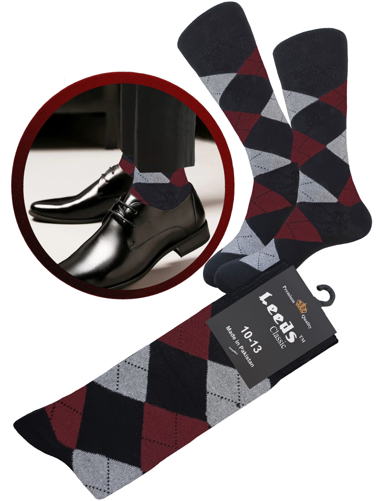 12-6-1 MEN’S DRESS SOCKS ARGYLE DIAMOND NATURAL COTTON MULTI COLOR SOCKS