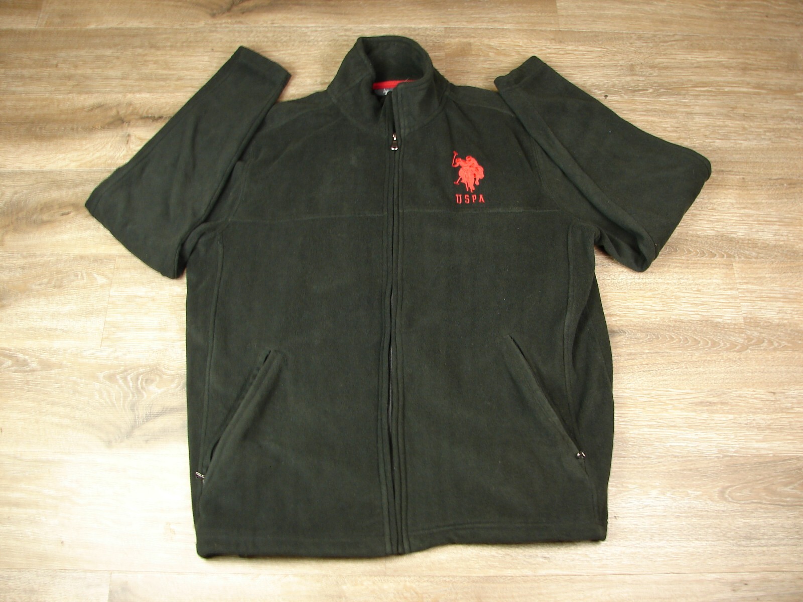 US Polo Association USPA Men’s Full Zip Fleece Jacket-Black w Red Logo Men Sz Lg