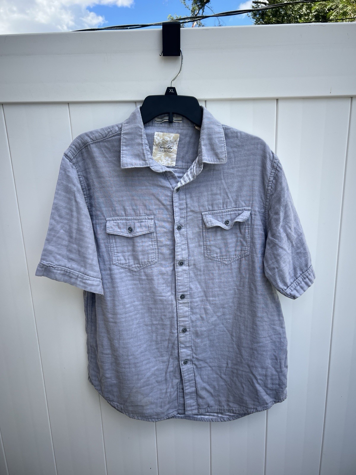 Tasso Elba Island Shirt Men’s Large Gray Hawaiian Button Down Cottton