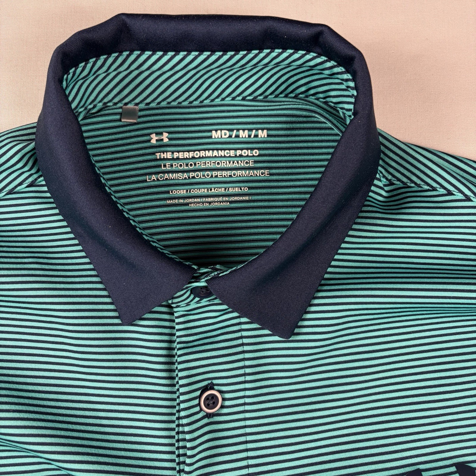 Under Armour The Performance Polo Shirt Men’s M Blue Striped Golf Loose Fit EUC