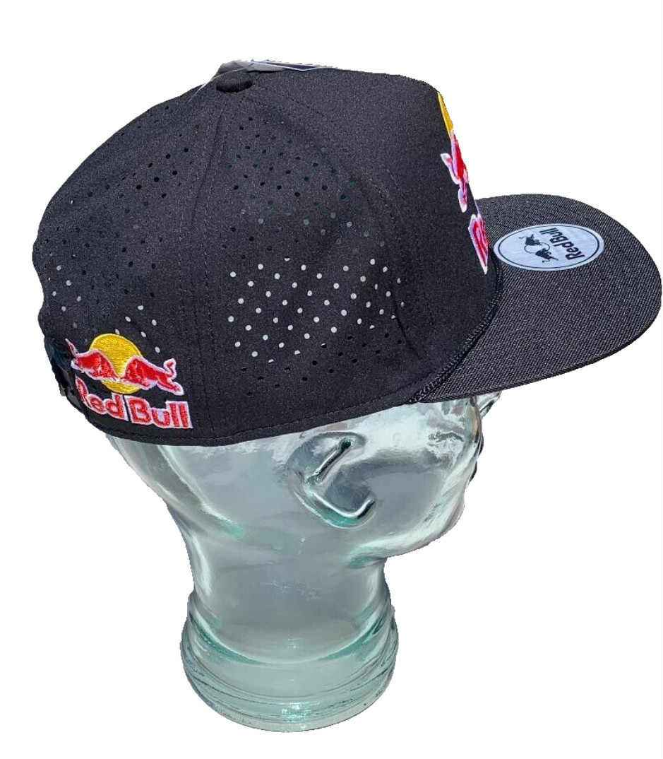Black Performance Flat Brim Cap w/Black Rope. 3 Logos. BMX. MotoGP. Motocross.