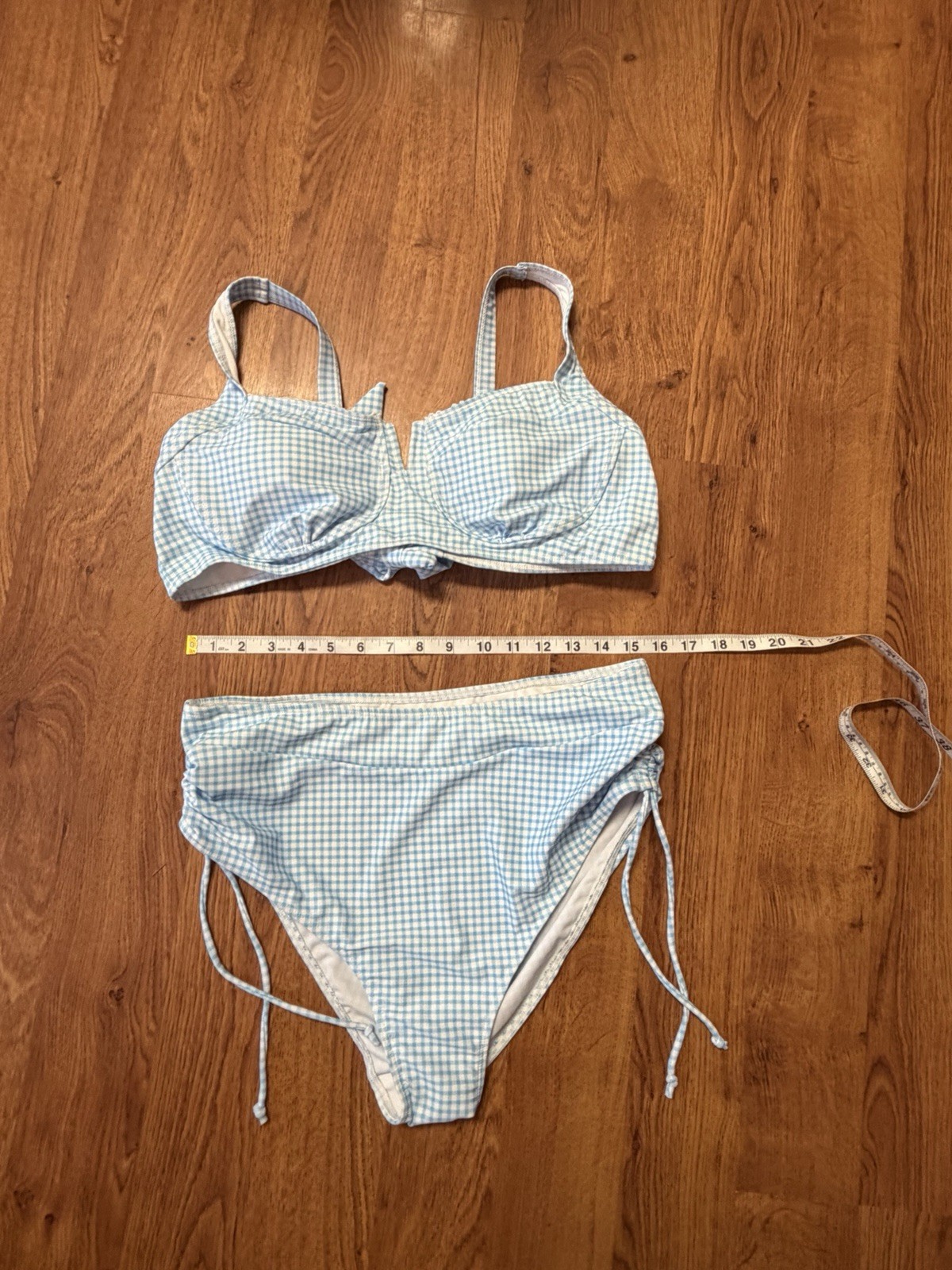 Blue/White Gingham 2-Piece Bikini Set Underwire Adjustable Strap XL