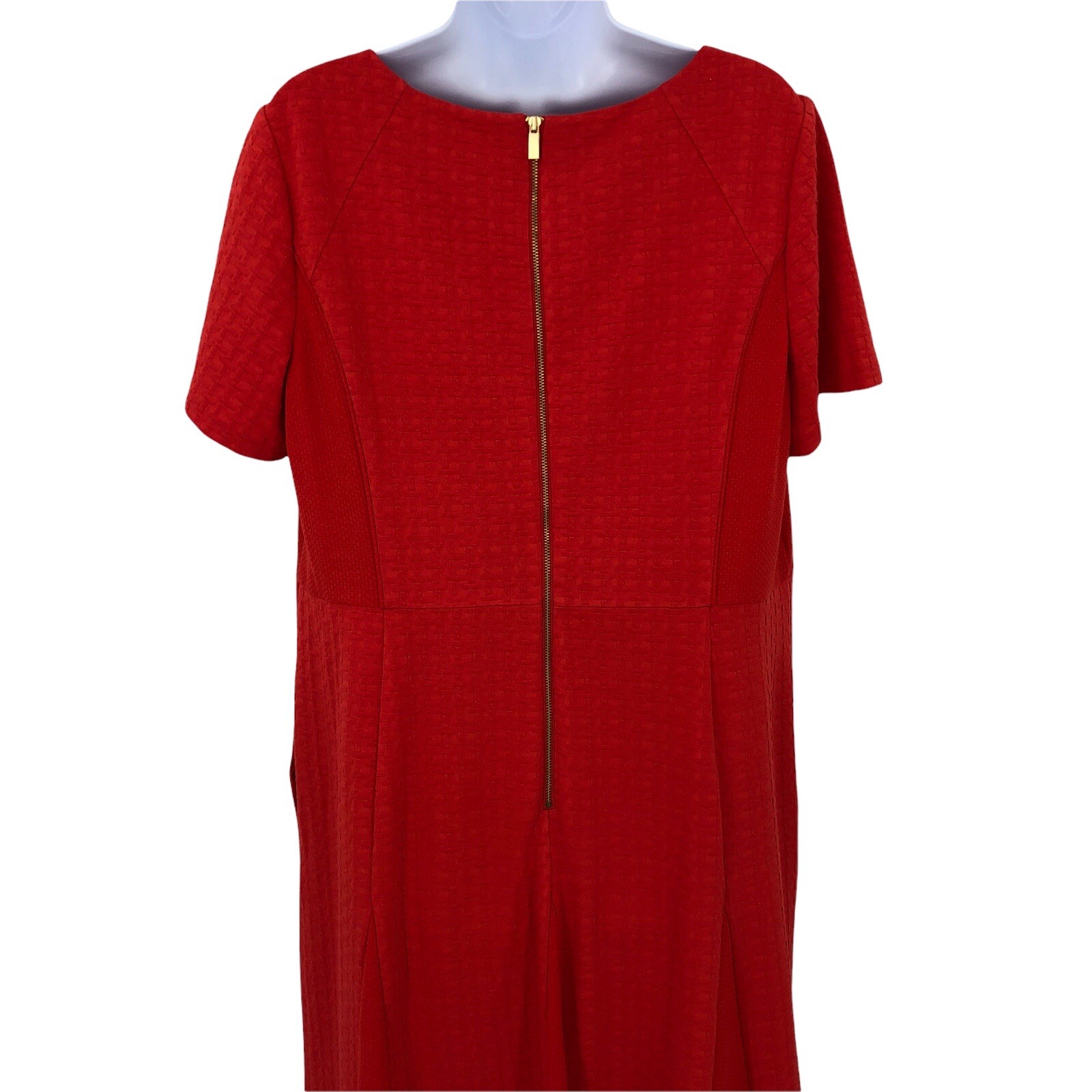 Talbots Womens Red Dress Size 14W Textured Geometric Pattern Contrast Panels