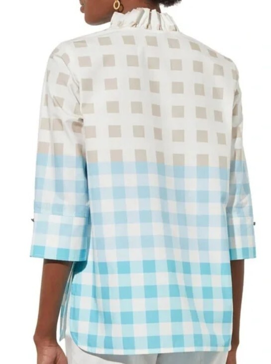 $195 Ming Wang Blue Ruffle Collar Shirt Size M