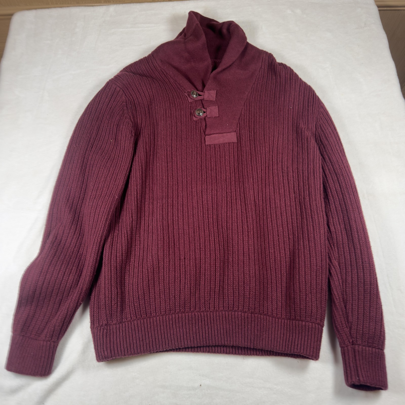 Duluth Trading Co Sweater Mens Large Purple Shawl Collar Ribbed Knit Pullover