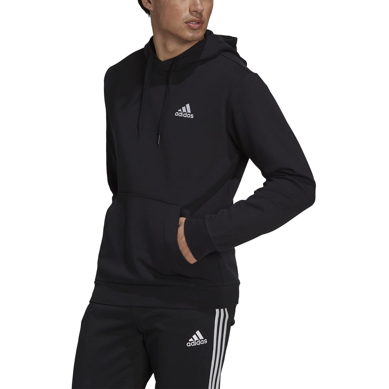 adidas Men’s Essentials Fleece Hoodie, Black/White, X-Large