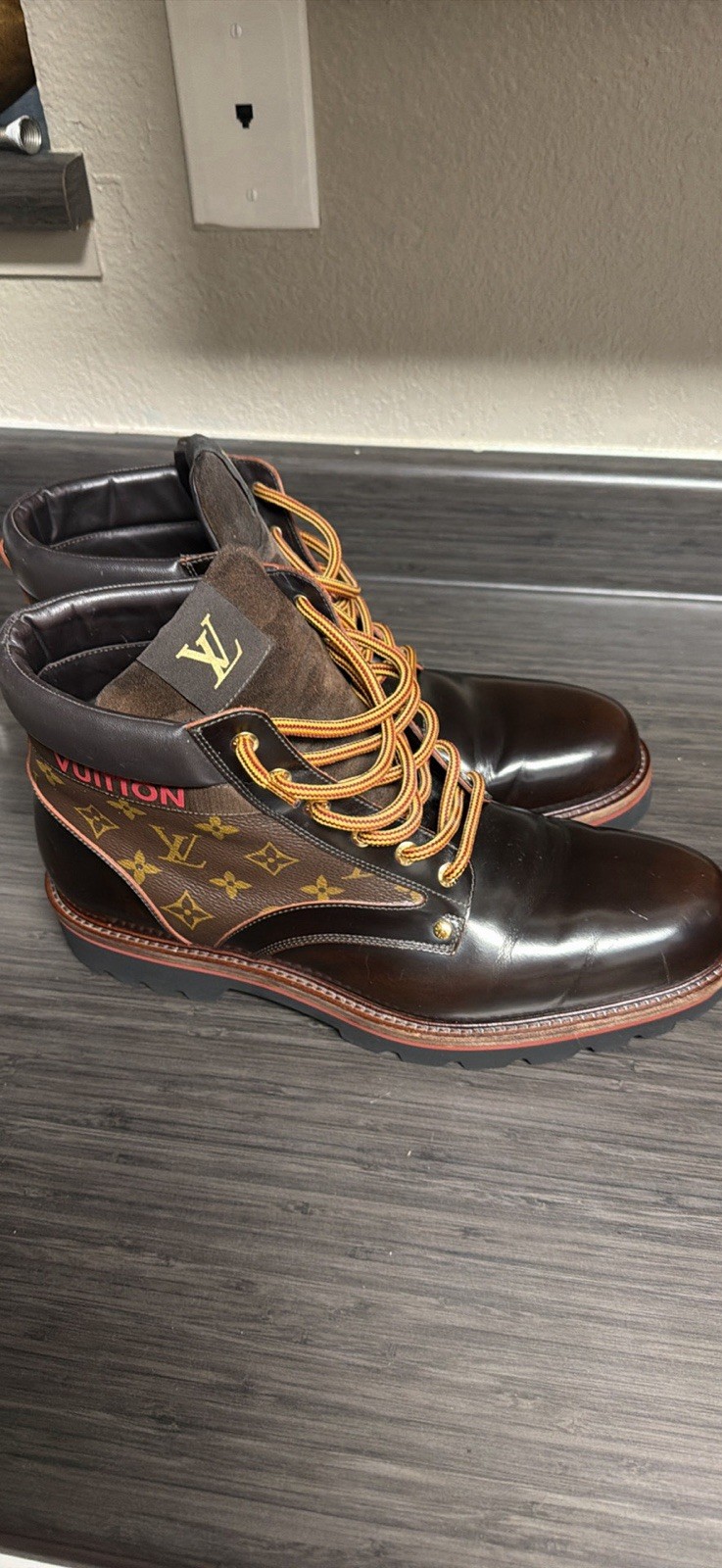 Louis Vuitton Men’s Brown Leather Monogram Lace-Up Ankle Boots Sz 13 M