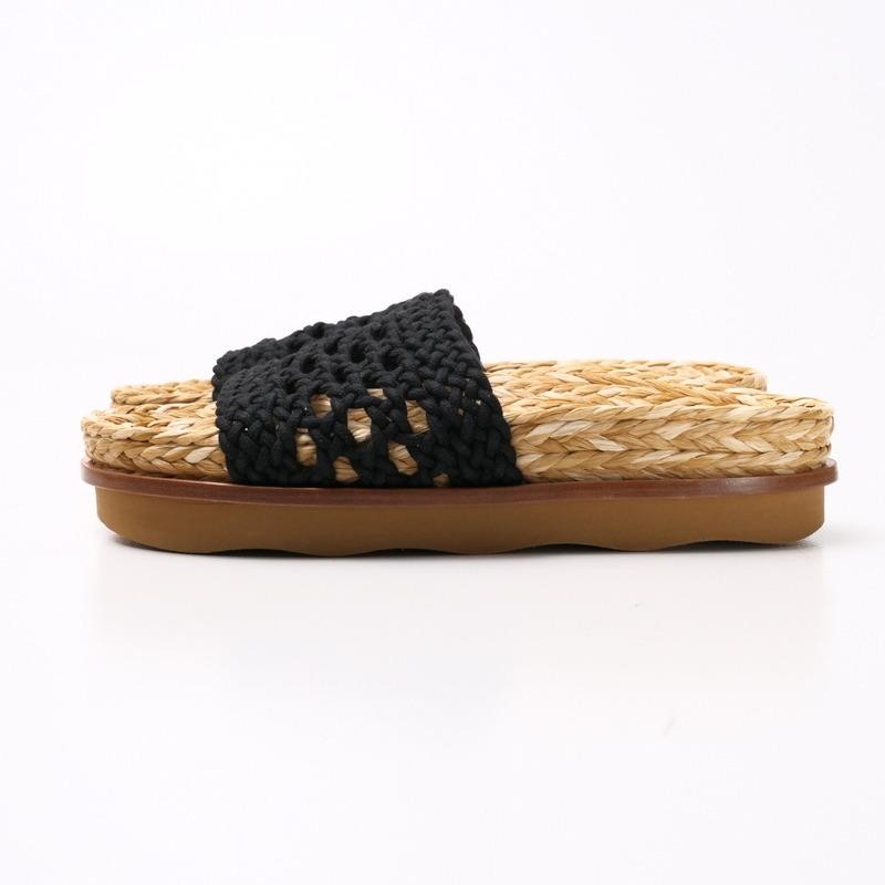Chloe Flat Sandals Crochet Fabric Black Size EU38/US7.5