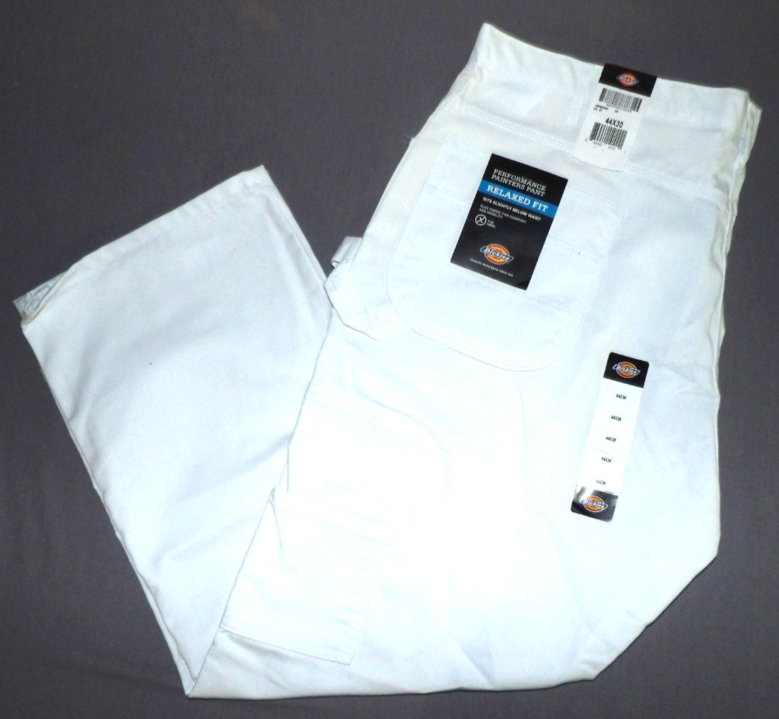 NEW! DICKIES White Performance Painters Pants Relaxed Fit Men’s 44 X 30 NWT!