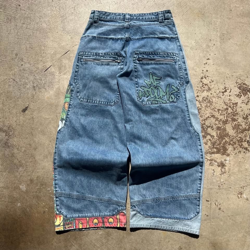 Swindler MF DOOM Jeans 32 x 30 JNCO Style Baggy Skater Embroidered Wide Denim