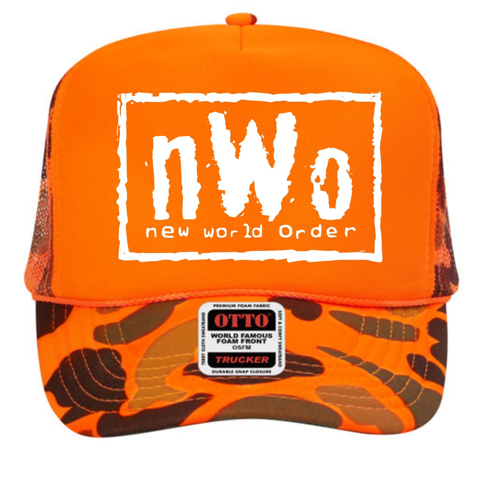 NEW WORLD ORDER NWO RED HAT 5 PANEL HIGH CROWN FOAM TRUCKER SNAPBACK