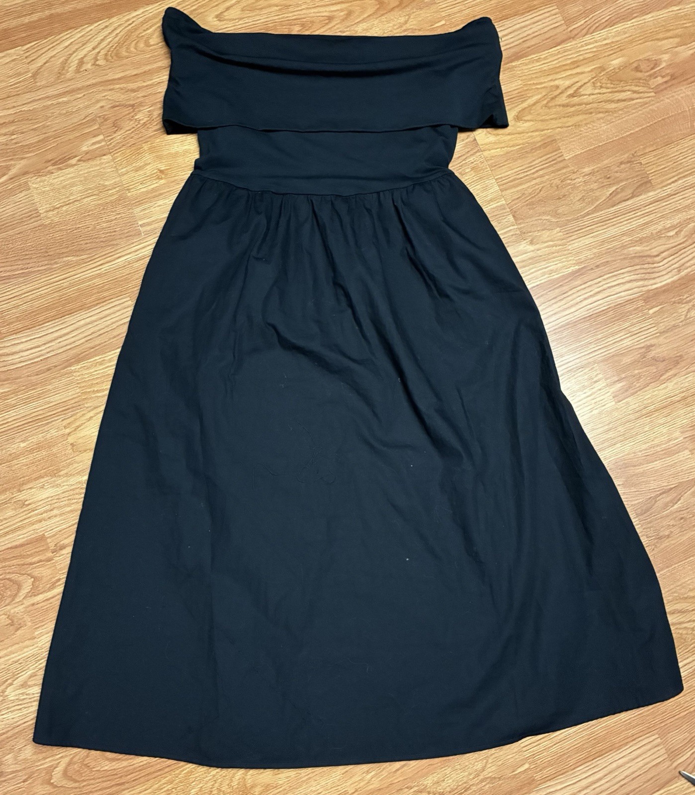 Lands’ End Off Shoulder Slender Mixed Media Midi Dress Black S 6-8 Built In Bra