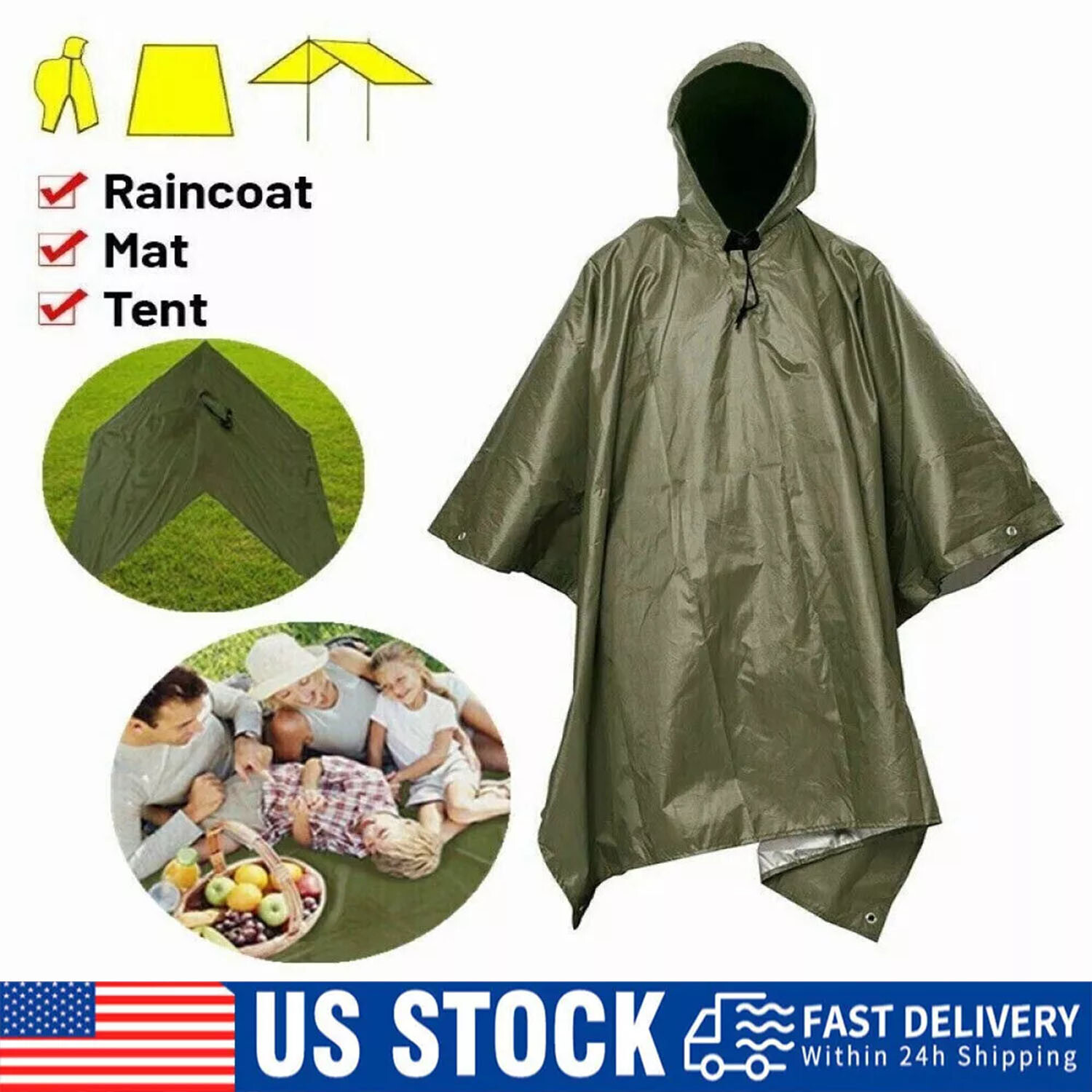 Heavy Duty Rain Poncho for Backpacking Waterproof Lightweight Adult Emergency