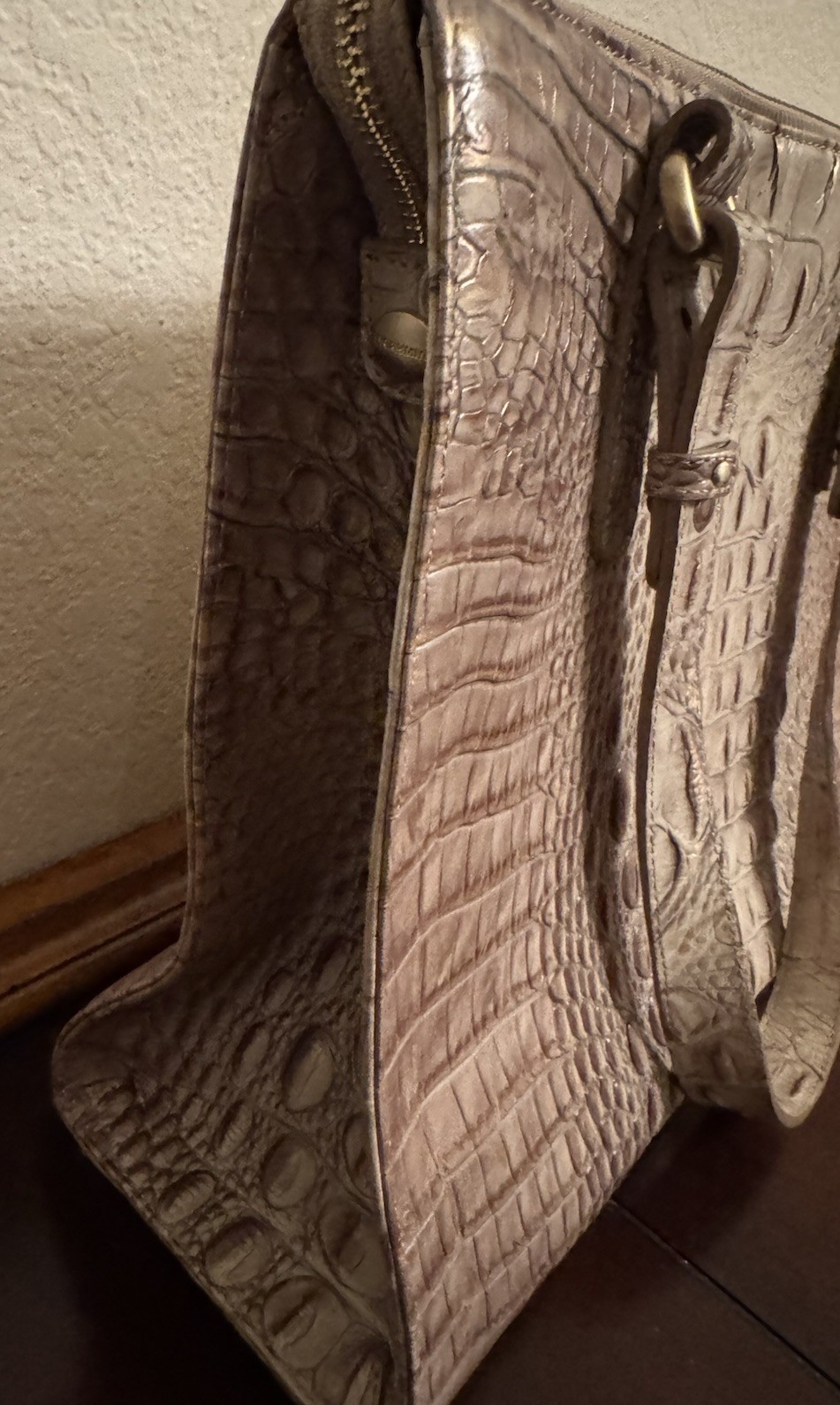 BRAHMIN Anywhere Melbourne Croc Embossed Leather Tote Shoulder Beige Handbag