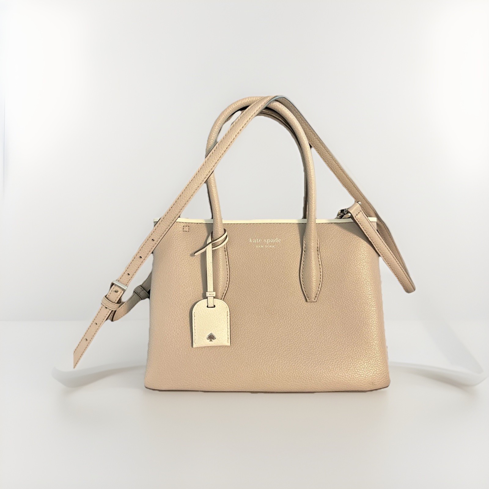 Kate Spade Eva Medium Leather Satchel Taupe/white