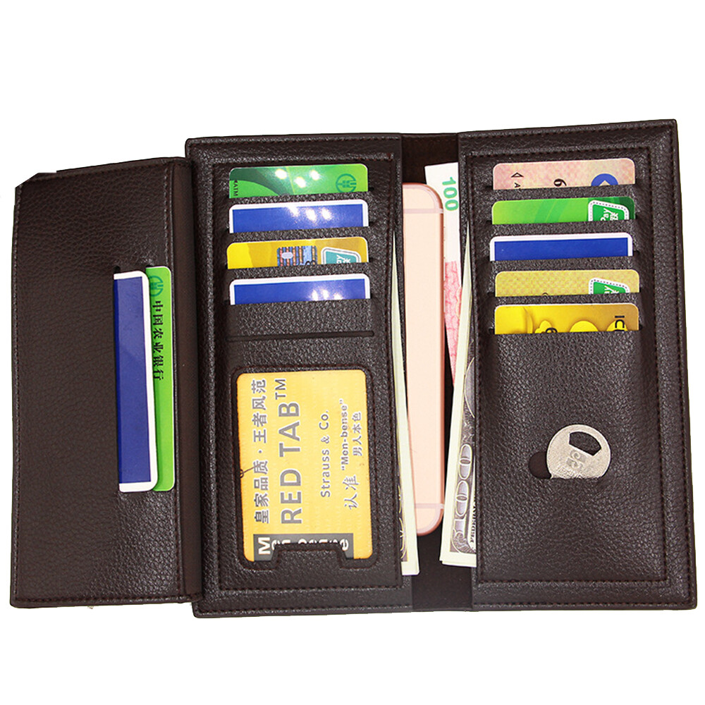 Mens Leather Wallet RFID Blocking Slim Money Clip Credit Card Holder Long Purse