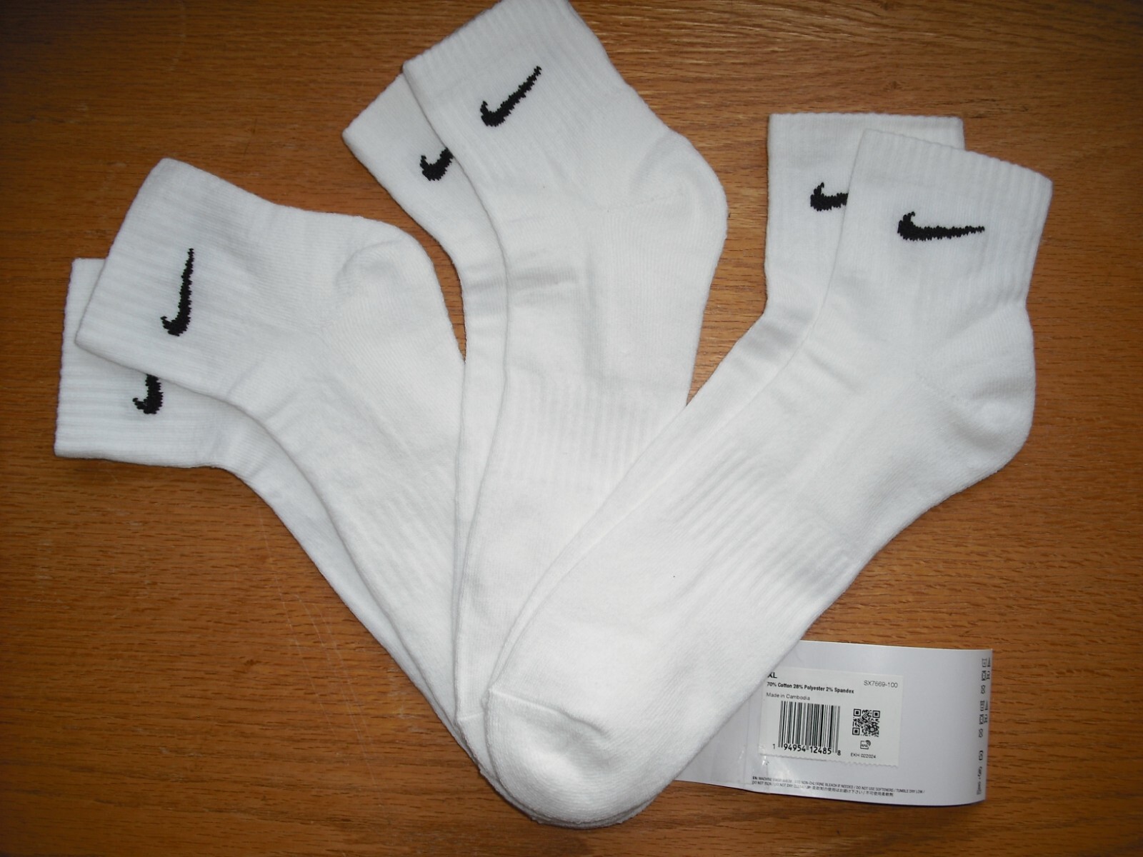 Mens NWT NIKE Quarter Ankle Socks 3prs Everyday DRI-FIT White SOFT Sz:L (8-12)