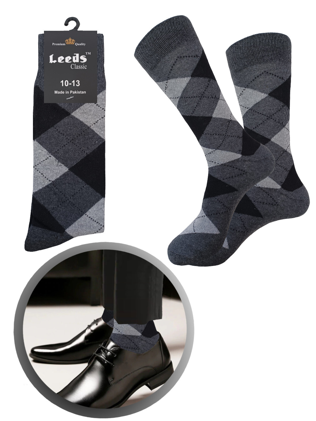 12-6-1 MEN’S DRESS SOCKS ARGYLE DIAMOND NATURAL COTTON MULTI COLOR SOCKS