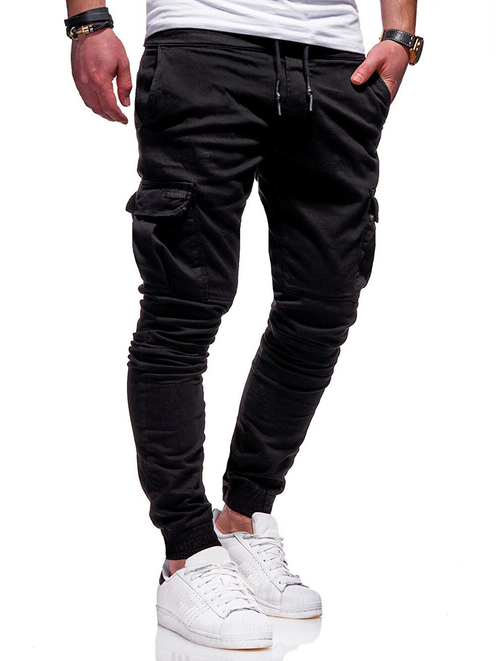 Men Casual Combat Joggers Pants Cargo Loose Baggy Sport Trousers