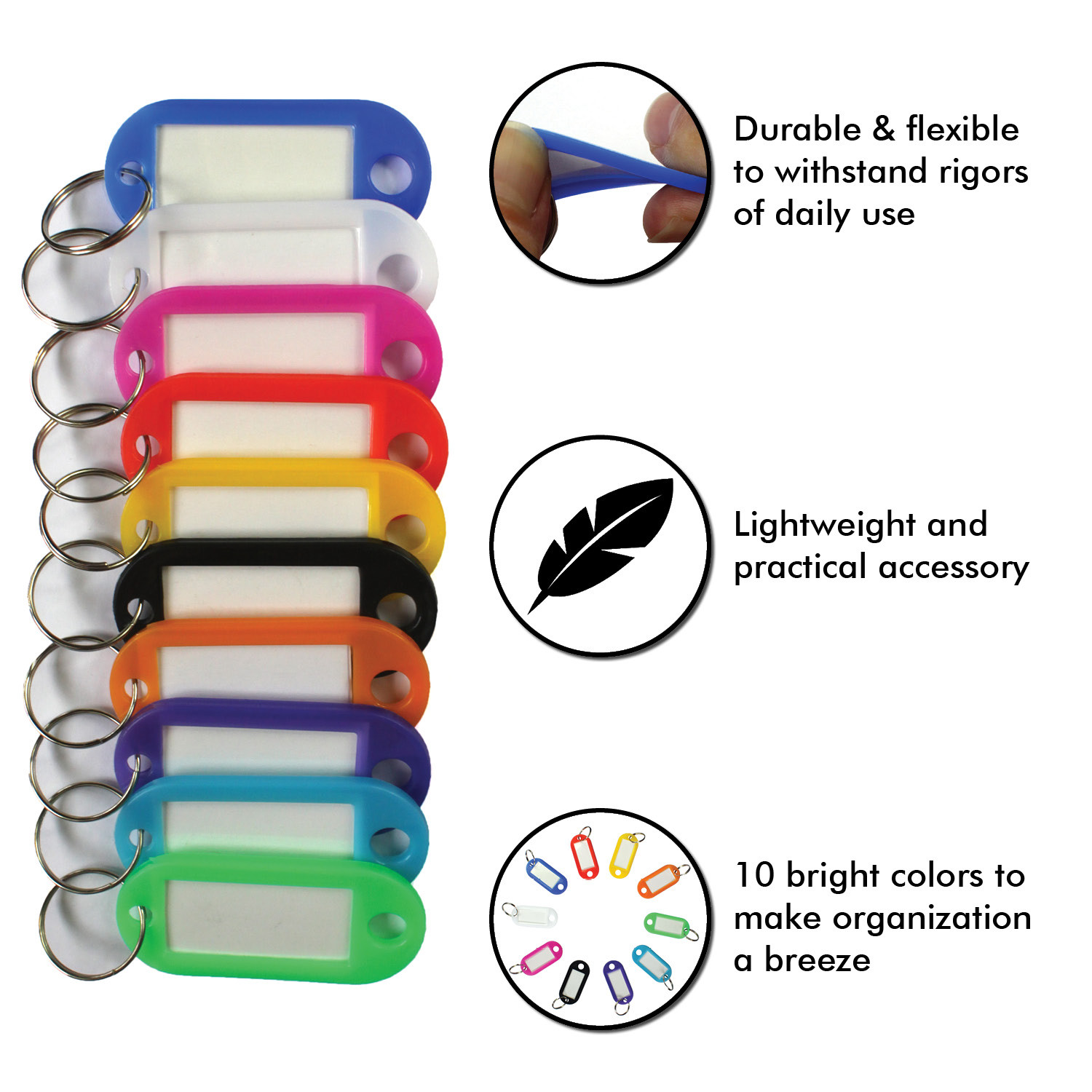 100pack Tough Plastic Key Tags with Split Ring Label Window, Coded ID Tags
