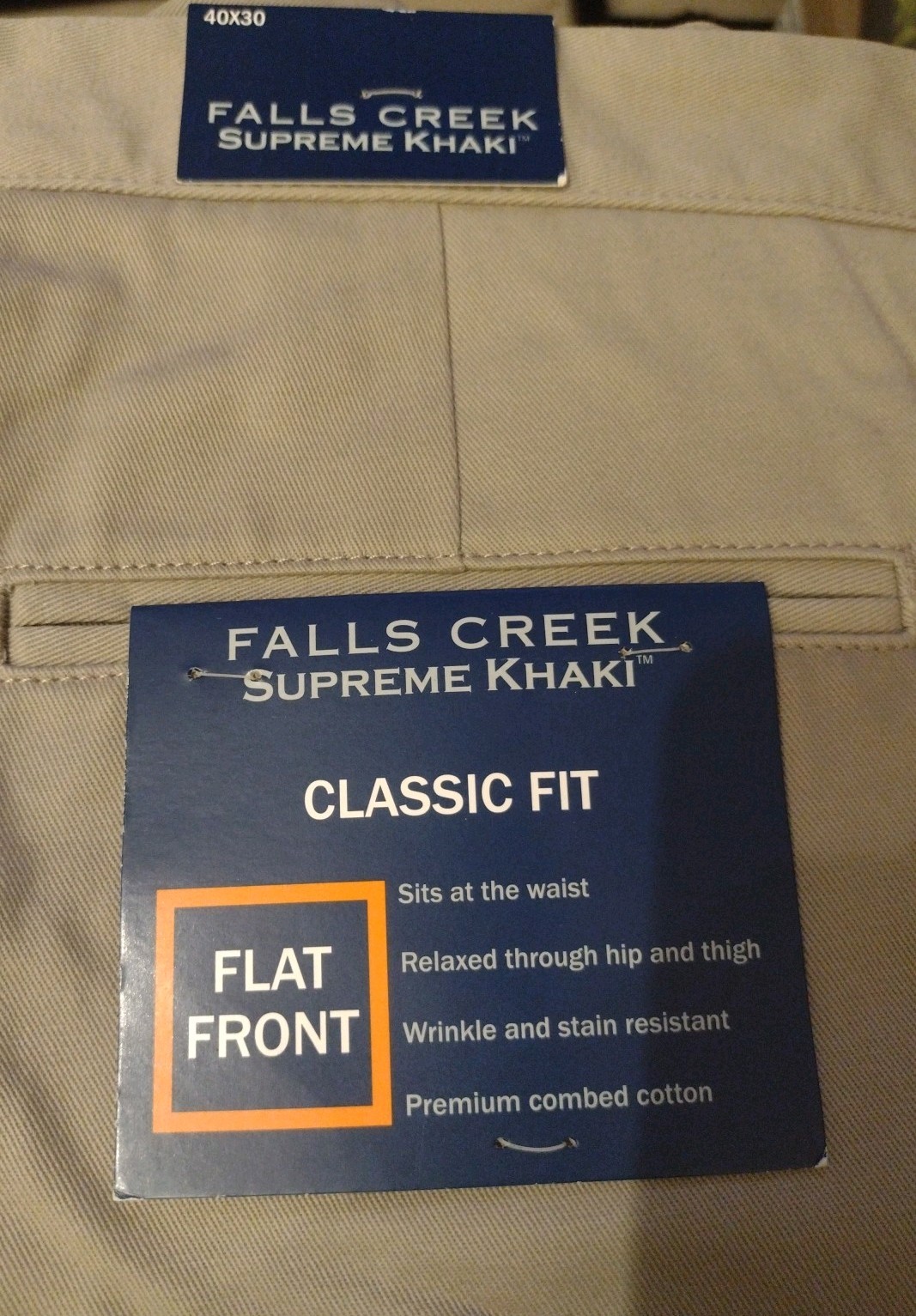 1 Pair of Men’s Falls Creek Supreme Khaki pants Classic flat front Size 40×30
