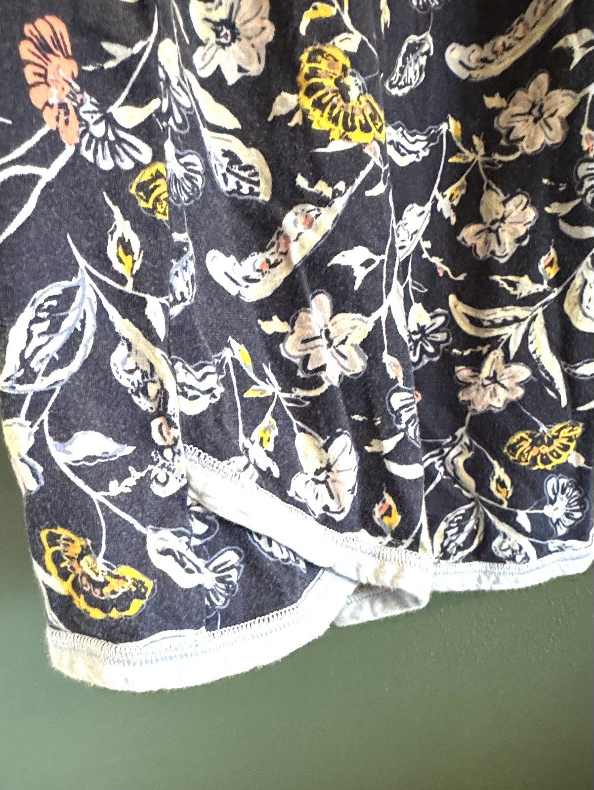 Garnet Hill Organic Cotton Floral Nightgown M Navy Faux Wrap Cap Sleeve