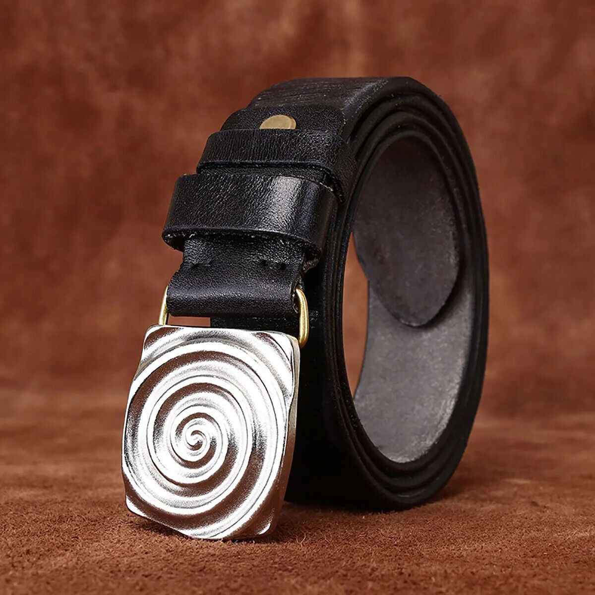 Retro Genuine Cowhide Leather Belt with 3.8cm Width Steel Buckle for Casual