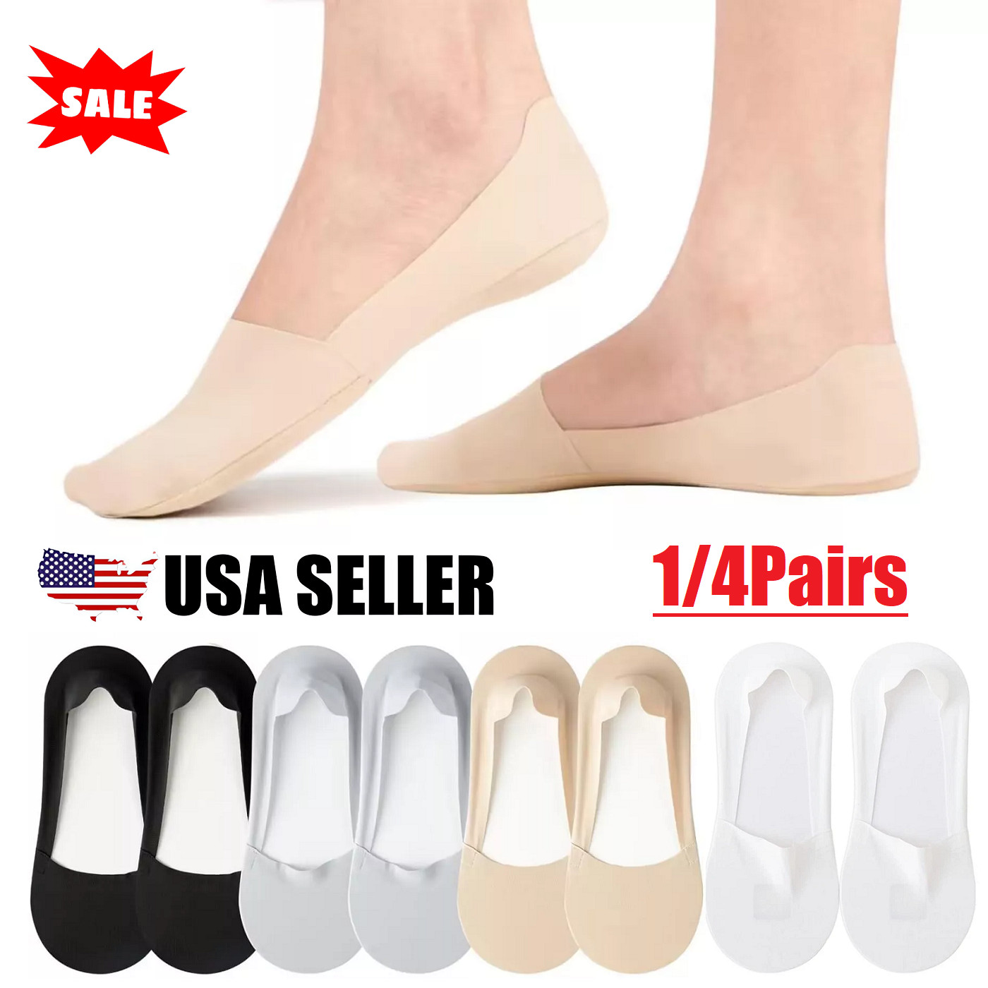 8x No Show Socks Nylon Non Slip Low Cut Invisible Liner Footies Thin Silk Socks